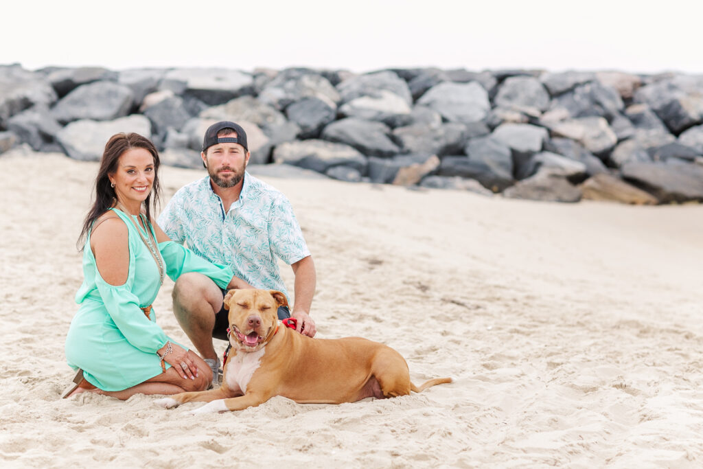 couple with dog on beach, mini session tips for photographers